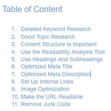 Table of Content